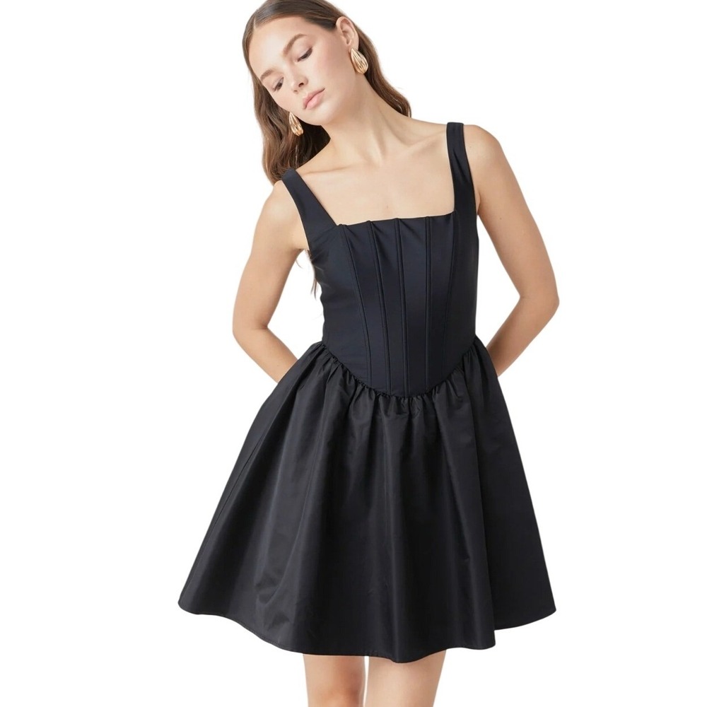 Endless‎ Rose Black Corset Fit and Flare Mini Dress Square Neck Sleeveless Large